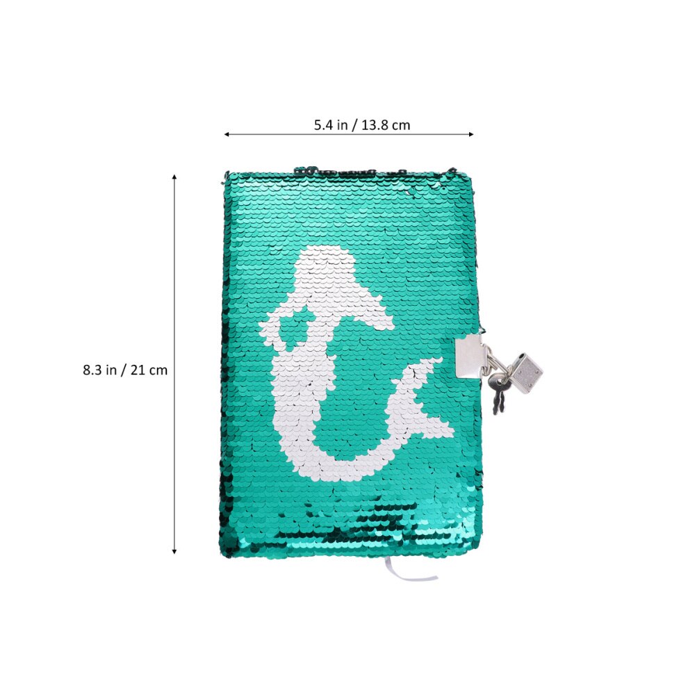 Mermaid Pattern Sequin Journal Notebook Writing Notebook Planner Personal Diary Organizer with Lock (Light Green+Silver)