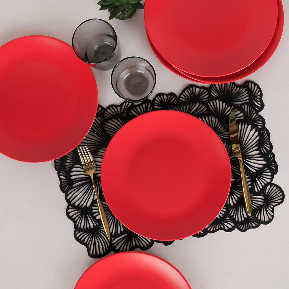 Keramika Ceramic --Set Ege Services Plate 25 cm 6 Prc - Matt Red platter, plate, catering, kitchen,dinner, , home,