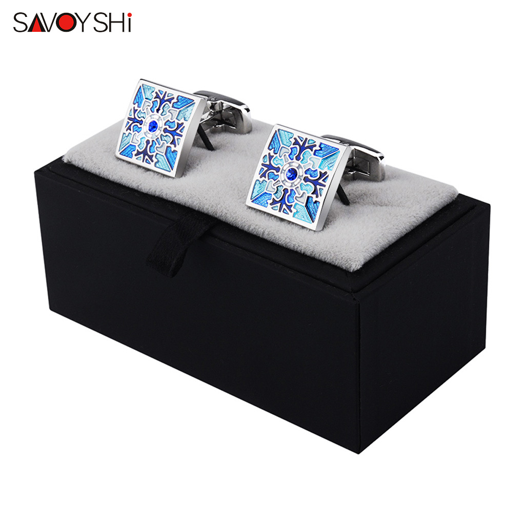 Savoyshi Prachtige Patroon Manchetknopen Voor Heren Shirt Knoppen Blue Enamel Manchetknopen Huwelijkscadeau Gratis Graveren Naam: Cufflinks with Box C