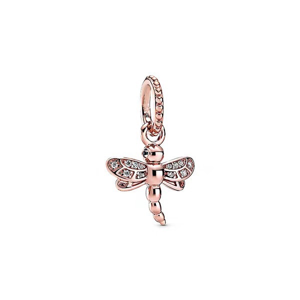 Original 925 Sterling Silver Bead Rose Sparkling Dragonfly Dangle Charm Fit Bracelet Bangle DIY Women Jewelry