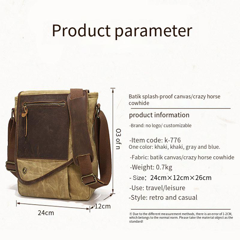 Oulylan retro crossbodytas, schoudertas voor heren, canvas, waterdicht, slijtvast, casual, outdoor, reistas