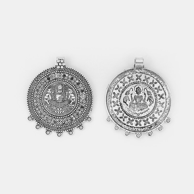 2pcs Ethnic Large Pendant Jewelry Embossed Flower Boho Bohemia Necklace Pendant Connector For Tassel Pendant Jewelry Findings