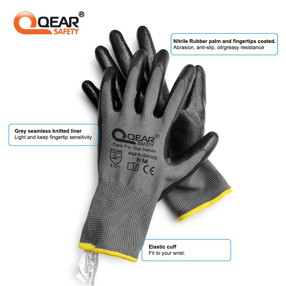 12 Pairs Pack Nitril Gummi Beschichtet Arbeit Handschuhe, Multi-Funktion, Licht-Gewicht, Gute Abrieb, öl/Fettig Widerstand Palm, Mechaniker