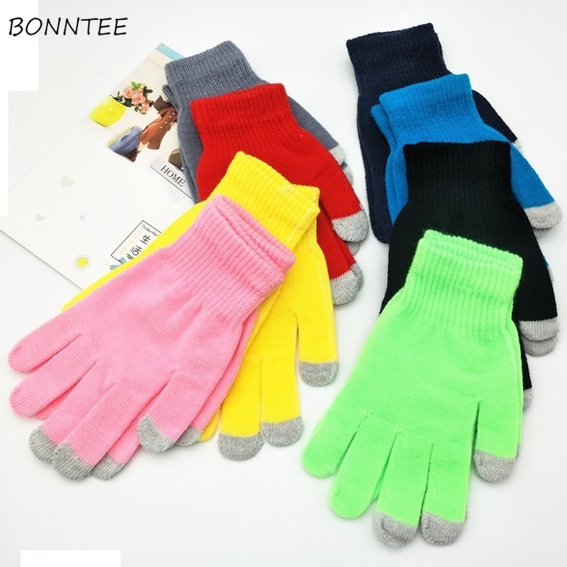 Luvas femininas com touch screen, luvas grossas de alta qualidade, elásticas e estilosas, luvas de dedo elegantes e chique