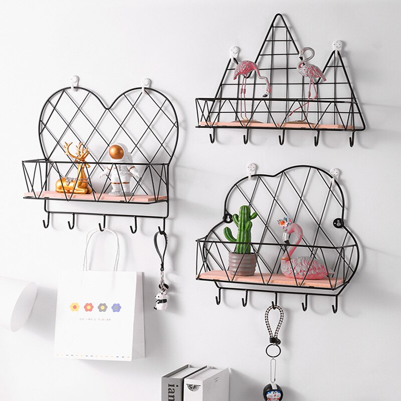Nordic Iron Veranda Sleutel Opslag Decoratie Plank Muur Geperforeerde Muur Ornamenten Hanger Ornamenten Opbergrek