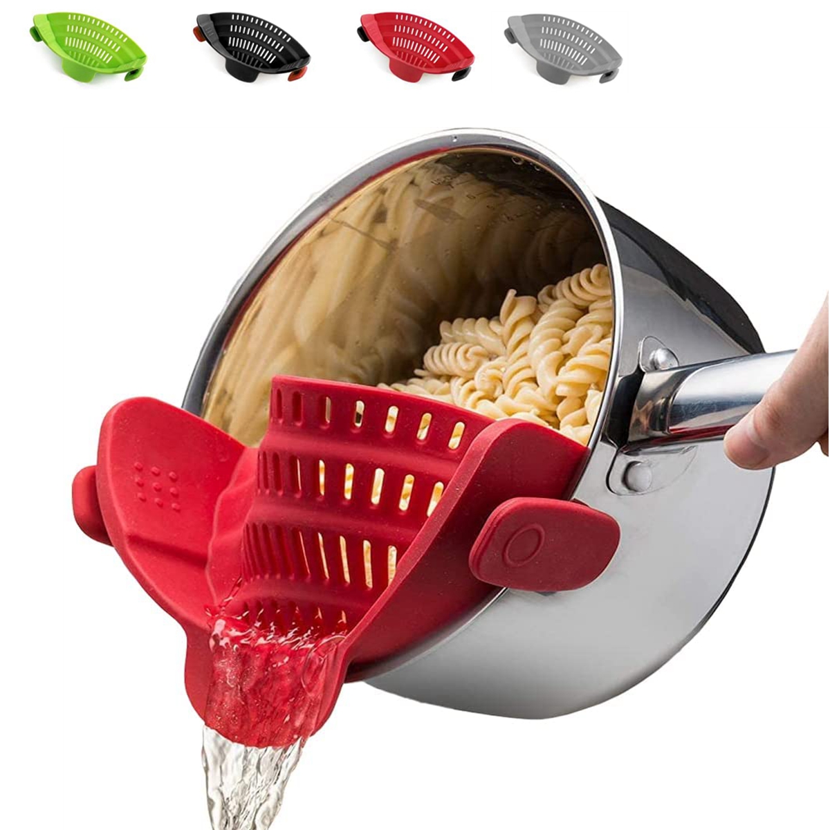 Silicone Kitchen Clip on Pot Strainer Clip Pan Drain Rack Bowl Funnel Rice Pasta Strainer for Spaghetti Meat Grease Fits Pots