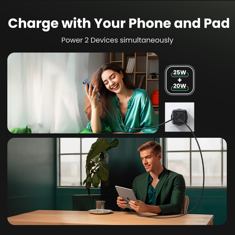 UGREEN-cargador USB con enchufe de EE. UU., Cargador rápido de 45W GaN, PD QC 3,0, USB C, cargador rápido para iPhone 14 13, cargador portátil de viaje
