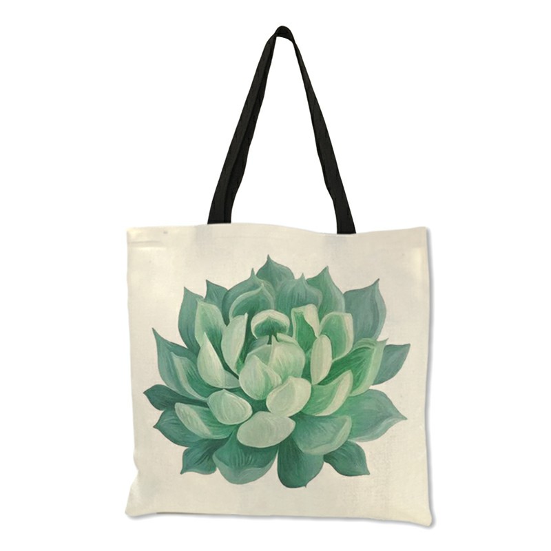 Aquarel Tropische Succulenten Print Linnen Zak Bloemen Tassen Voor Vrouwen Folding Herbruikbare Shopping Tassen Reistassen