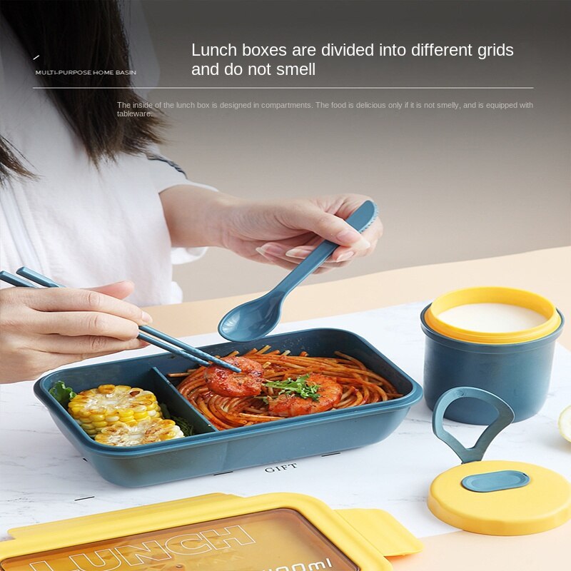 Fiambrera portátil para microondas de 1100ml, contenedor de comida de 2 capas, fiambrera saludable, fiambrera con cubiertos
