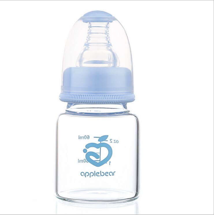 60ml søde babyflasker mini-hårdhed bærbare flasker nyfødte standarddiameter glas mælkefodringsflasker: Blå