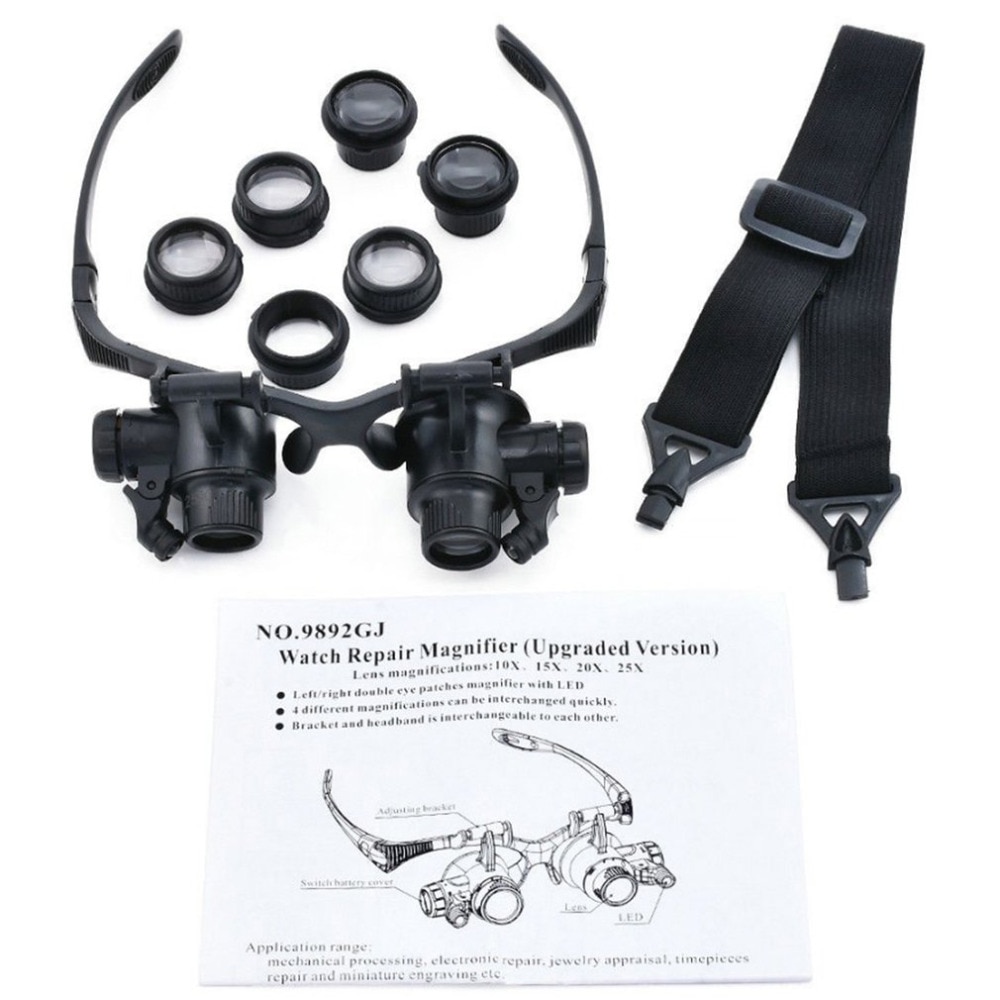 LED Head-Mounted Magnifier Double Eye Glasses Loupe Lens Jeweler Watch Repair Measurement With LED Lamp