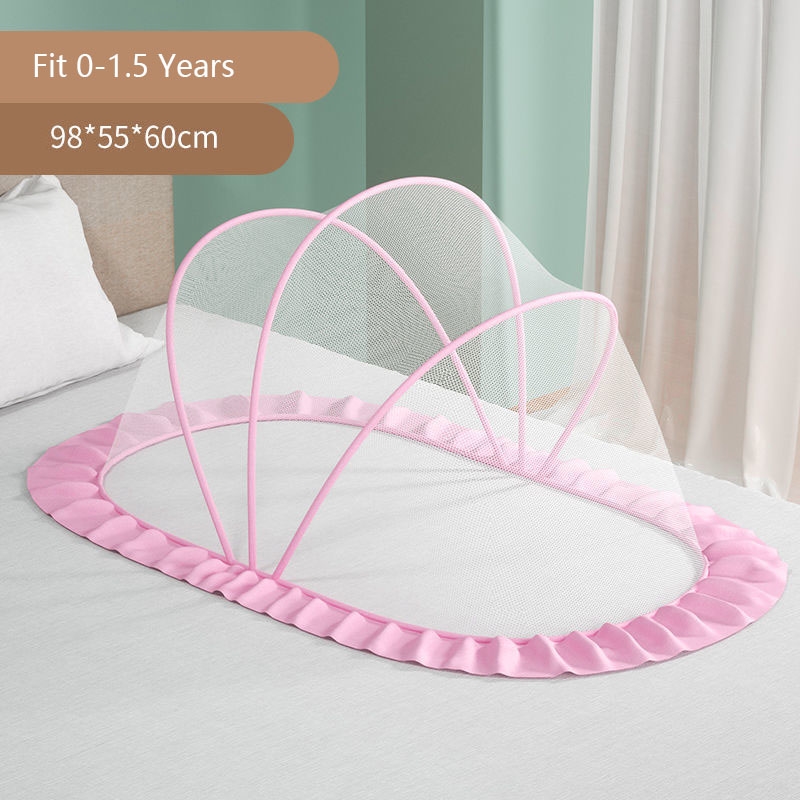 Baby Bed Mosquito Net Universal Crib Dome Canopy Netting Summer Kids Room Mosquito Proof Cover Foldable Hanging Bed Curtain: Yellow