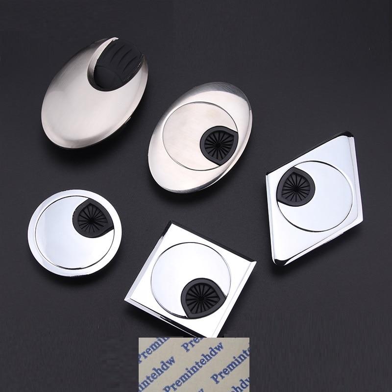2Pcs Zinc Alloy Plastic Square Diamond Oval Shape 60mm PC Desktop Table Grommet Cable Outlet Tidy Wire Hole Cover