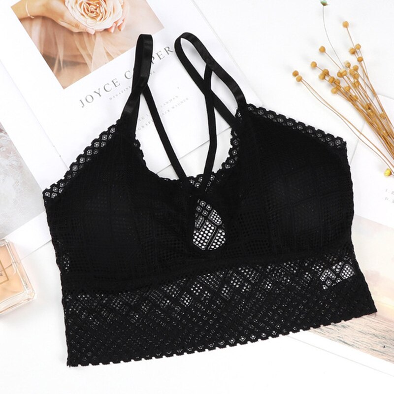 Sujetador deportivo para mujer, Tops cortos a prueba de golpes, ropa interior de encaje para mujer, chaleco de intensidad alta, acolchado para gimnasio, Yoga, sujetador de Fitness: YGH118BK