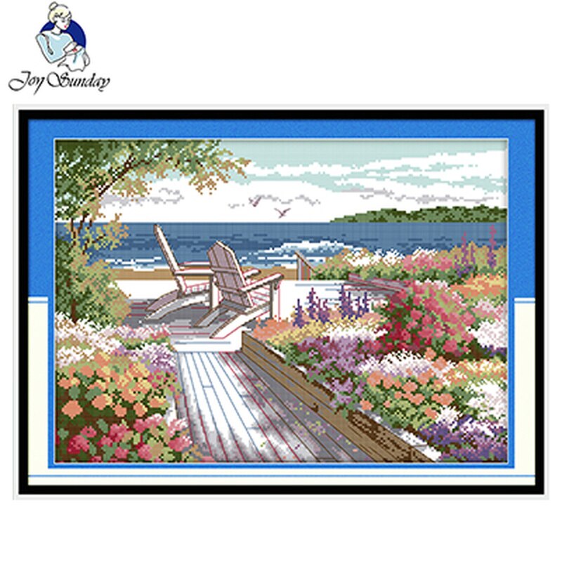 Joy Sunday Seaside Scenery Series DIY14CT Counted Patterns Printed Cross Stitch Kit DMC Fabric Chinese Needlework Embroidery Set