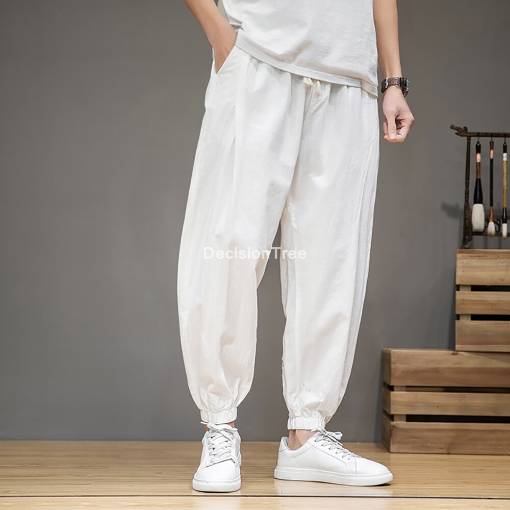 Chinese Stijl Katoen Linnen Broek Mannelijke Kung Fu Tai Wushu Broek Mannen Jogger Broek Streetwear Mannen Joggers Broek