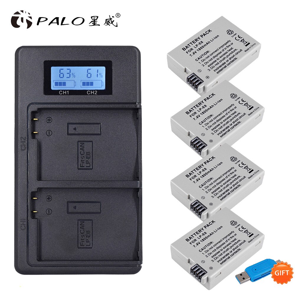 LP-E8 LP E8 LPE8 Batterie pour Appareil Photo Canon EOS 550D 600D 650D + Chargeur LCD pour 700D Baiser X4 X5 X6i X7i Rebelles T2i T3i T4i T5i Batte: 4battery and charger