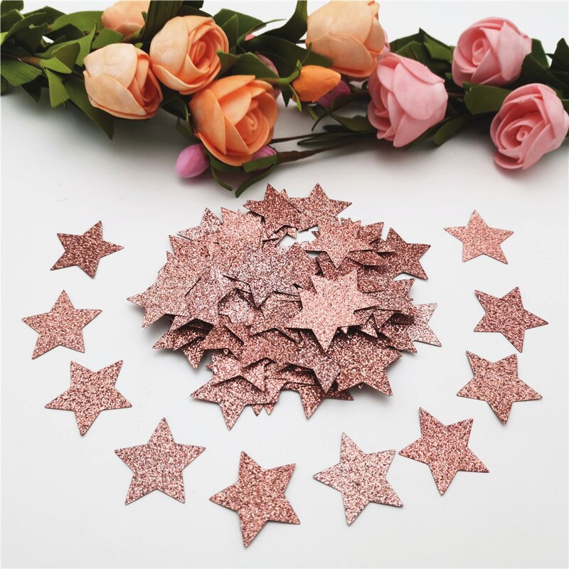 100pcs 3cm Glitter Rose Gold Card Paper Confetti Wedding Round/Heart/Star Confettis Birthday Party Supplies Baby Shower Decor: Las28 Star
