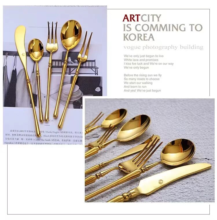 Gold Cutlery Set Forks Spoons Knives Tableware Chopstick Spoon Knife ForkStainless Steel Dinnerware