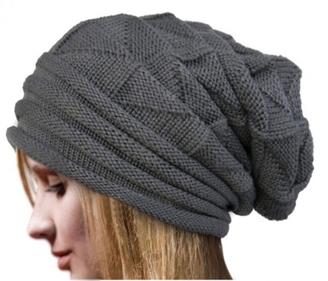 Efterår vinter cykelhuer hat unisex strikket skullies afslappet kasket ensfarvet unisex feminin gorro touca kasket: Grå