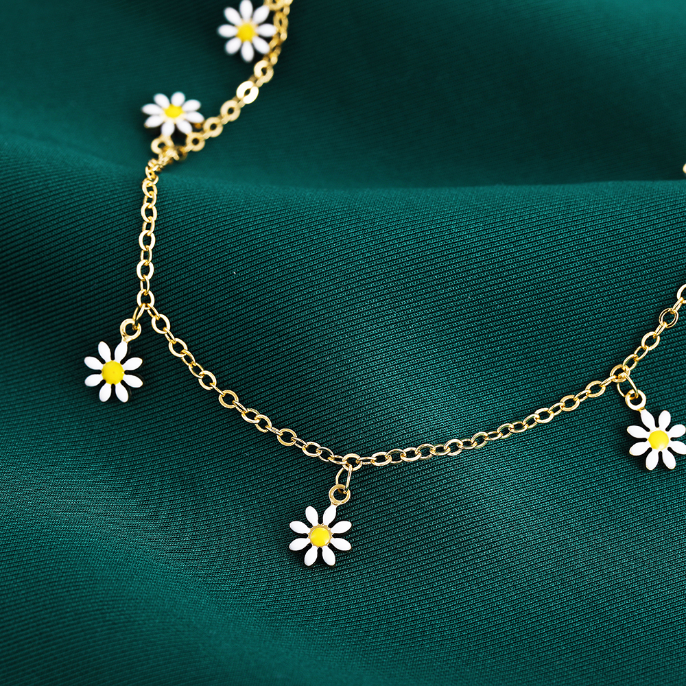 Tobillera de margaritas con cadena de perlas hechas a mano para mujer, sandalias de playa de verano, accesorios, pulsera en la pierna