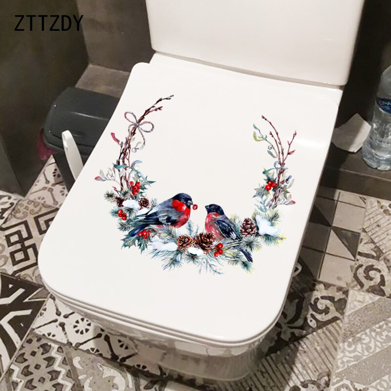 Zttzdy 24.8 cm× 21.5cm malede fugle krans kunst hjem wallstickers vægmaleri badeværelse toilet indretning  t2-0787