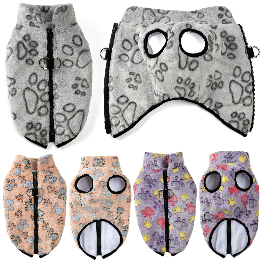 Fleece hondenkleding Winter warm puppyjack voor kleine honden Katten Truijas met ritssluiting D-ring Leuke print Chihuahua huisdieroutfits