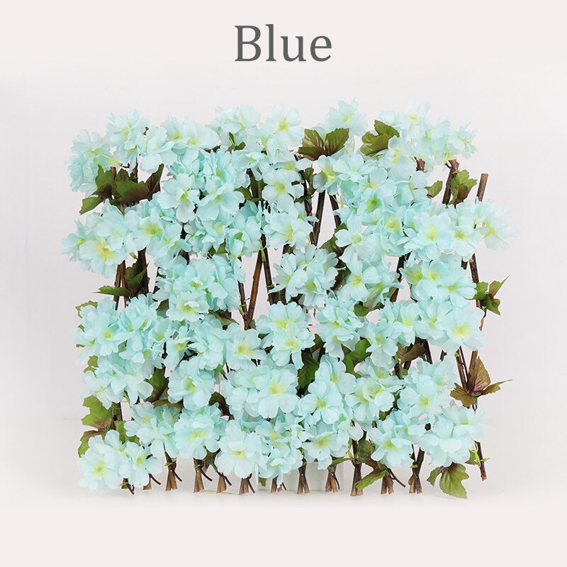 Expandable Faux Privacy Fence Wooden Hedge With Artificial Flowers Leaves Garden Decoration Screening Retractable Fence: Blue