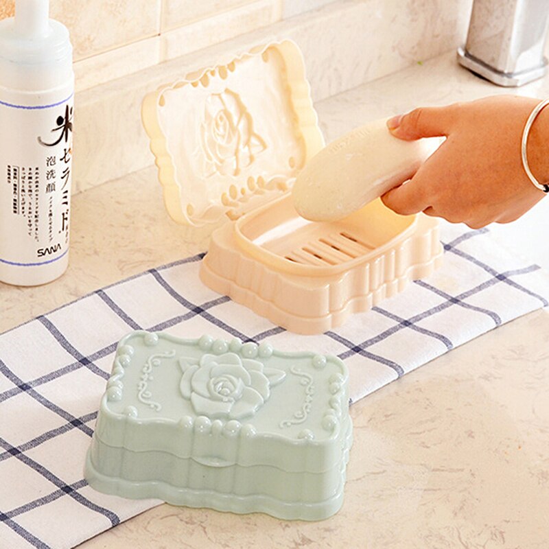 Rose Gesneden Draagbare Zeep Box Case Holder Container Wassen Stofdicht Zeep Case Home Badkamer Accessoires Zeepbakje Opslag case