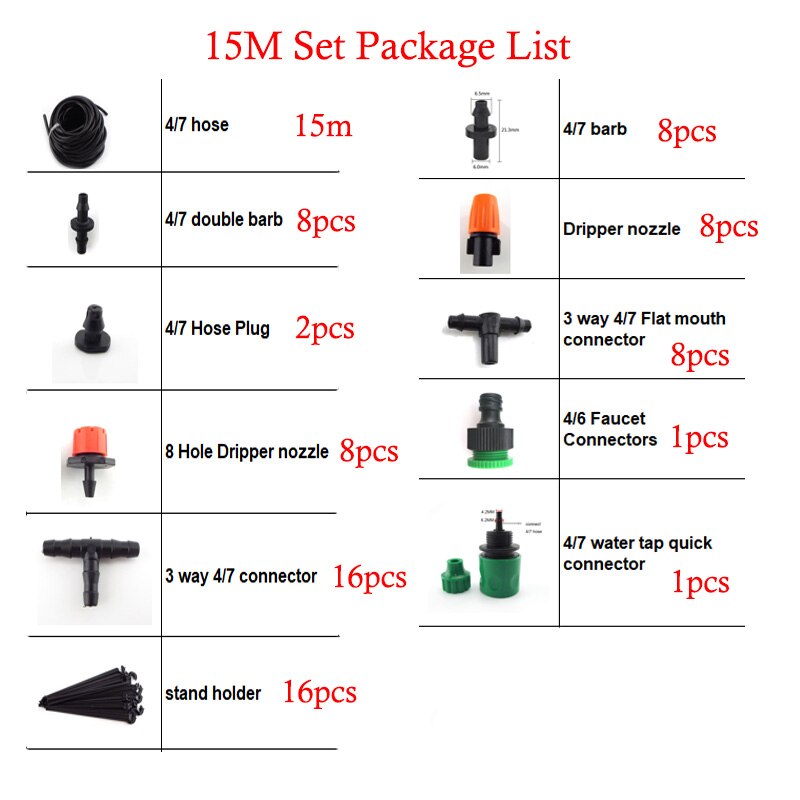 10m-50m Adjustable Micro Drip Irrigation Set Watering System Plant Garden Water Sprinklers Automatic Watering Nozzle Kit: 15M set