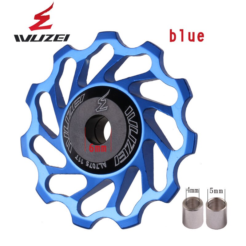 WUZEI — 2 pièces, roue dentée et galet pour dérailleur arrière, à 11, 12 et 13 dents, en céramique et alliage aluminium, pour vtt, guide poulies en céramique: 11T blue