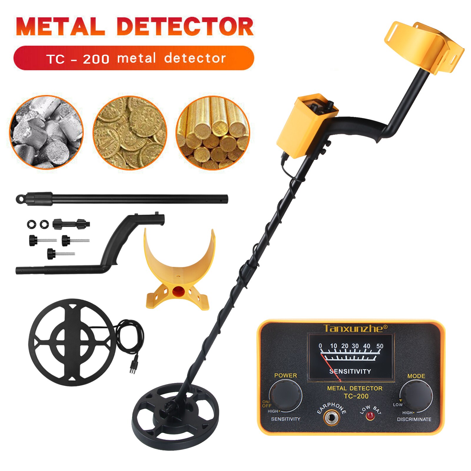 Detector de Metales TC-200, buscador de metales subterráneo de alta precisión, resistente al agua, buscador de bobinas de búsqueda, tesoro
