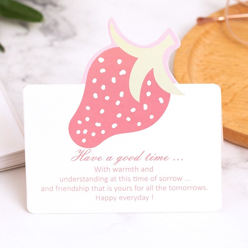Foldepapir bryllupsinvitationer tak kort lille tegneserie visitkort jordbær håndklæde mønster 3 stk kort  ts345: Jordbær -3 stk
