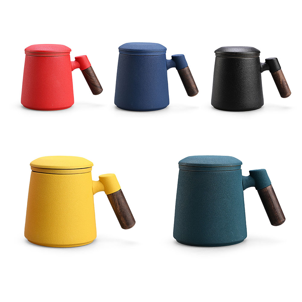 360ml Filter Liner Tea Separation Tea Cup with Pear Blossom Wood Anti-scalding Handle Water Cup