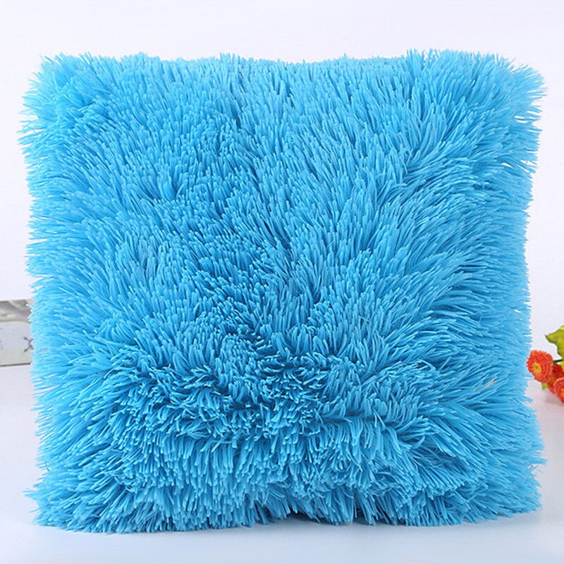 Künstliche Pelz Kissen Abdeckung Haarigen Faux schlicht flauschige Weichen Waschbar Kissen fallen Einzel/doppel-konfrontiert plüsch Dekor 45: Blau