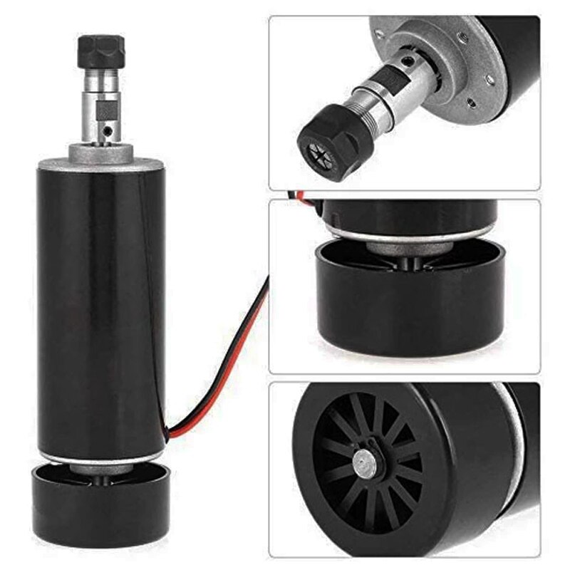 DC 500W Air Cooled Spindle Motor ER11 Chuck 0.5KW Spindle Motor + 52mm Vlamps + Power Supply Speed Governor For CNC Spindle: Spinle