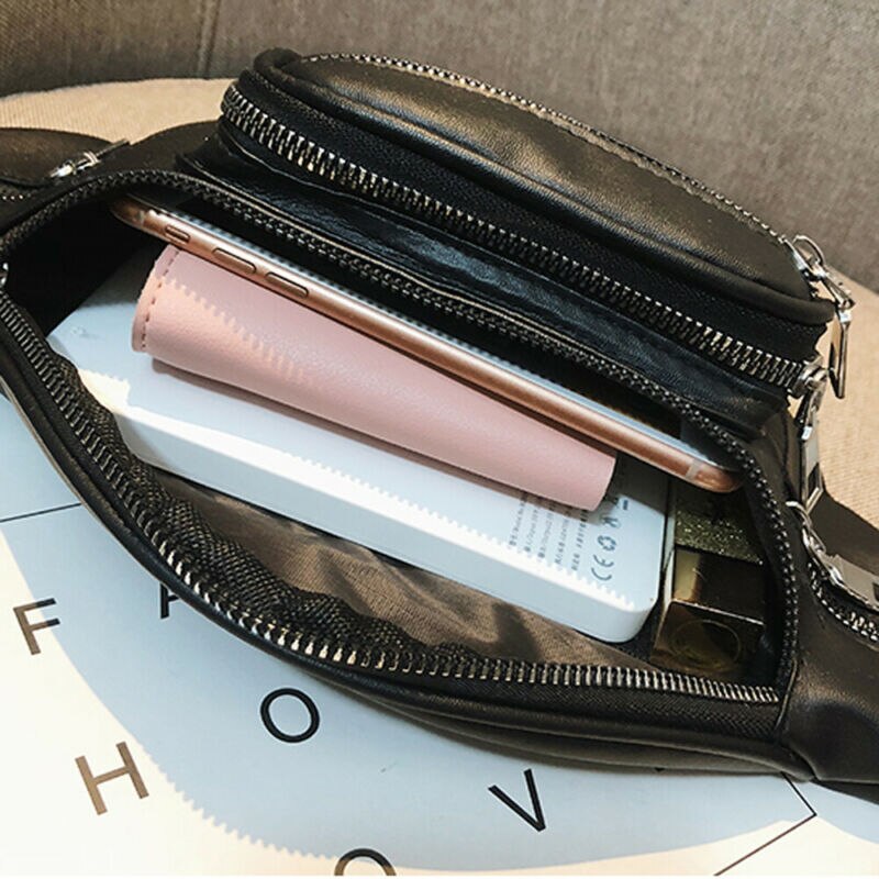 Women's Waist Belt Bag Solid Leather Fanny Pack Shoulder Chest Bag Travel Small Large Capacity Phone Pouch