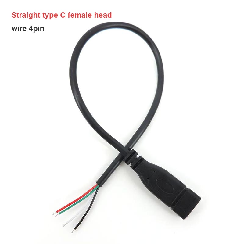 0.25M Draad 2 4 Pins Kern Usb 2.0 Type C Mannelijke Vrouwelijke Kabel Haakse Stekker Verlengstuk Diy Reparatie Data Opladen 25Cm U: Donkergrijs