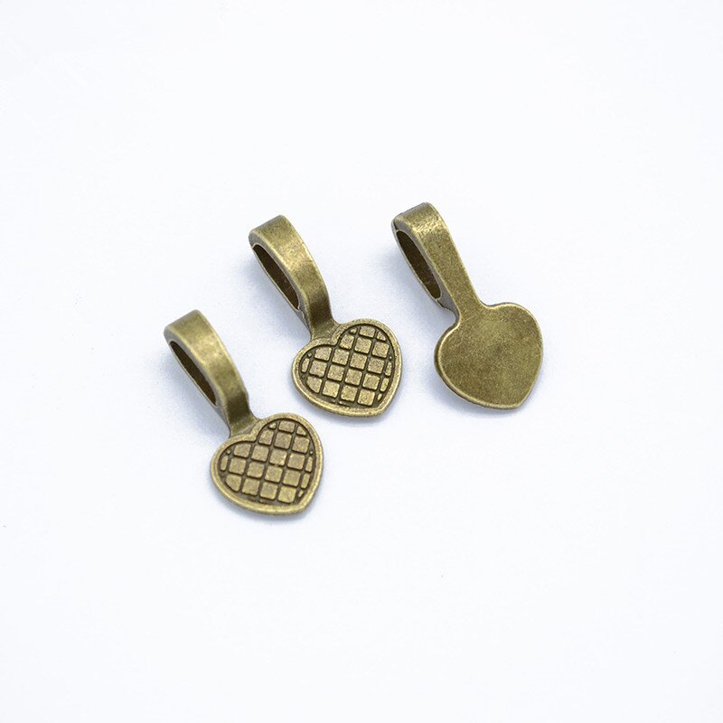20 piezas de aleación de plata antigua de 19x9mm, almohadilla plana con pegamento en forma de corazón, baldosas colgantes, accesorios de joyería para cabujón: Antique Bronze