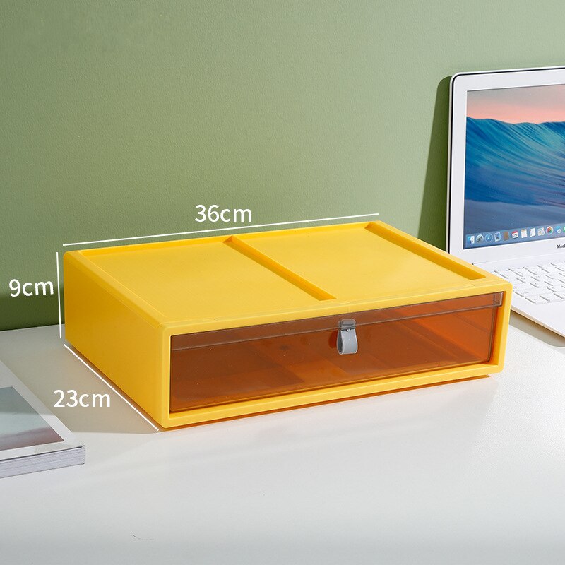 Desk Stackable Plastic Storage Drawers Sundries Stationery Books Organizer for Cosmetics Home Necessary Storage Box Container: Large Yellow