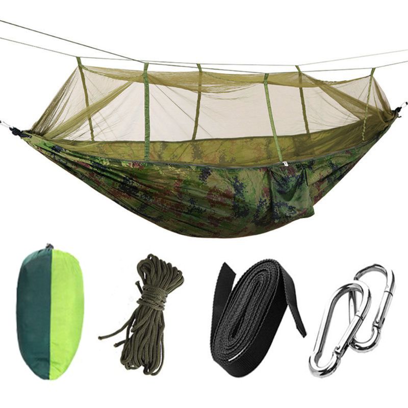 Draagbare Hoge Sterkte Parachute Camping Hangmat Opknoping Bed Met Klamboe Slapen Hangmat Camo