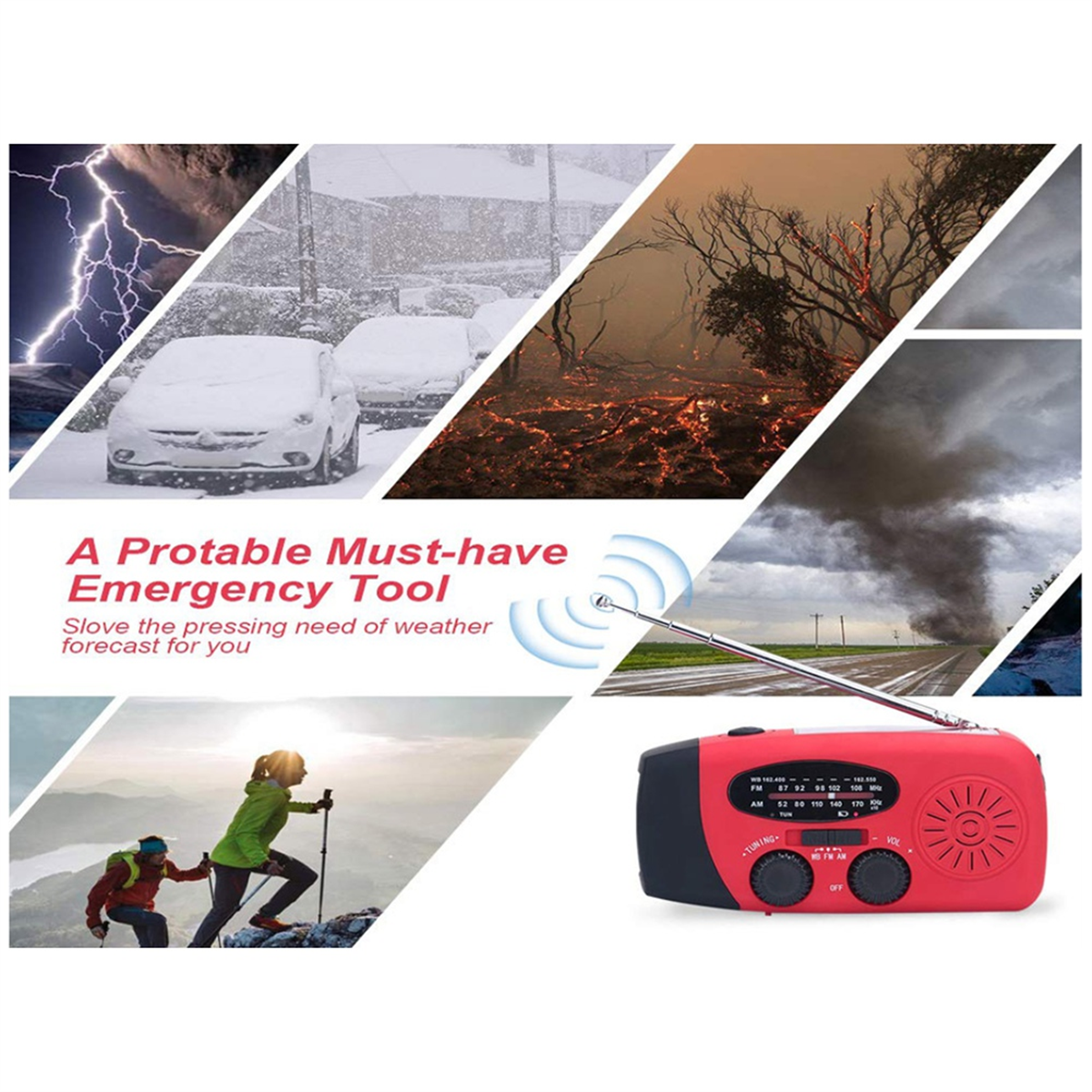 ¡Venta al por menor! Linternas LED con manivela, dinamo alimentado AM/FM/Radio, rescate de emergencia, linterna LED, fuente de alimentación de emergencia