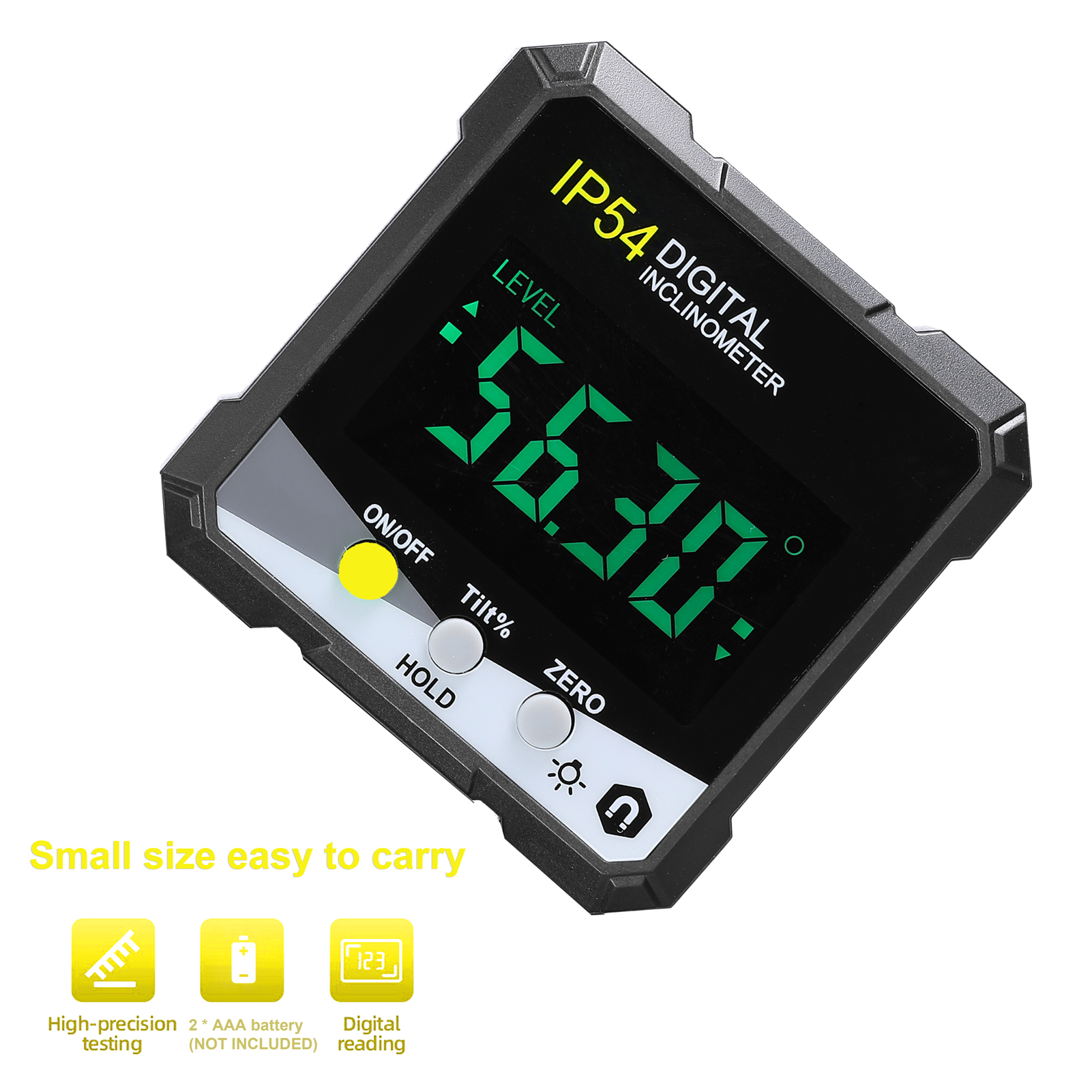 IP54 4*90° Multifunctional Digital Inclinometer LCD Backlight Protractor Slope Meter Digital Angle Ruler Portable Protractor: Yellow