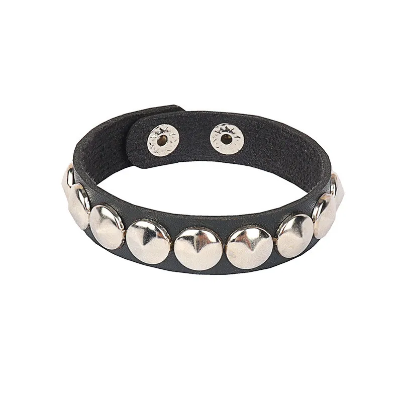 cuadrado redondo de cuero PU gótico esqueleto cráneo Punk remache estrella pulsera cadenas Retro brazalete pulsera joyería de navidad: Marrón rojizo