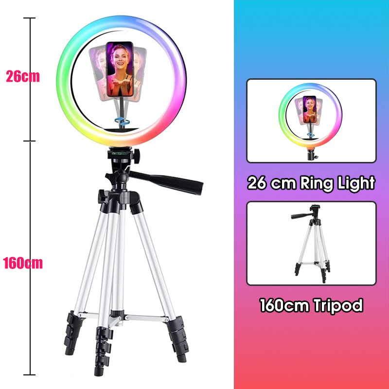 10 Inch RGB LED Ring Light - Dimmable Camera Lamp with Tripod Stand for Photo Video Studio: Navy Blue