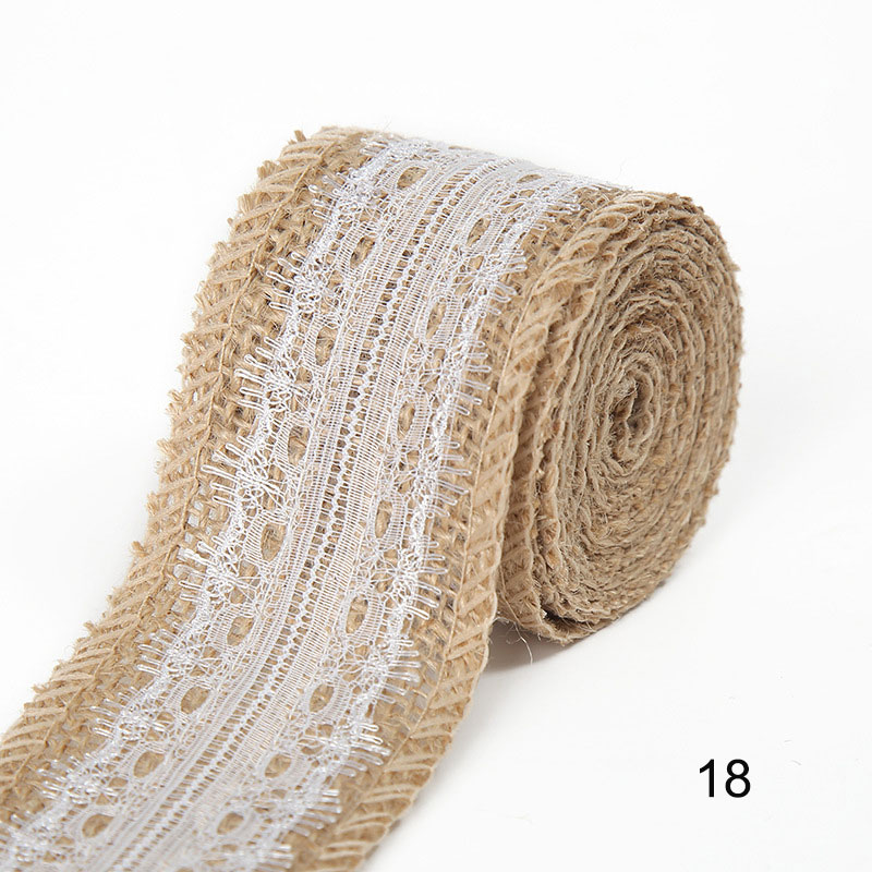 2M/Roll Natuurlijke Jute Grof Linnen Lint Wit Kant Bruiloft Verjaardag Kerst Decoratie Diy Ambachten Retro Verpakking lint