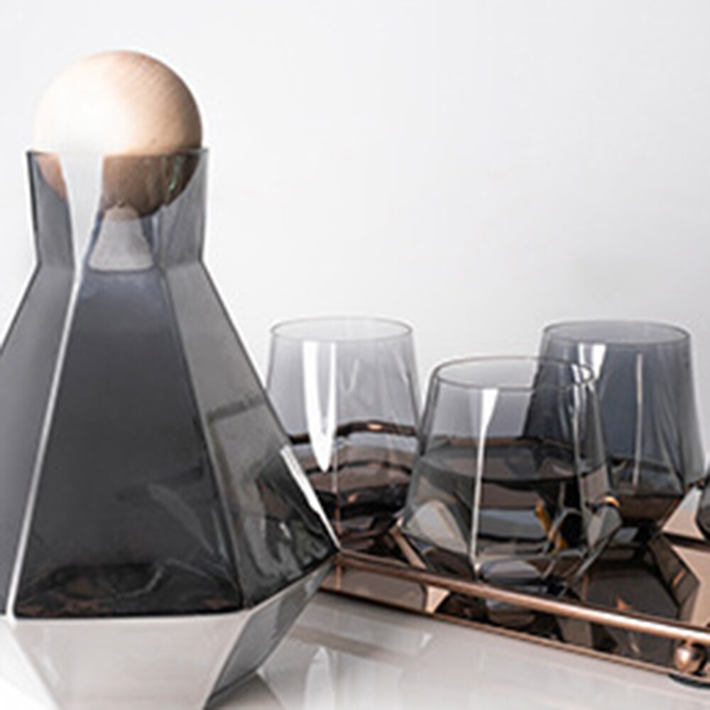 5 Stks/set Kleurrijke Water Potten Glazen Karaf Set Houten Deksel Karaf Pitcher Wijn Whisky Bier Sap Set Drinkwater Waterkokers
