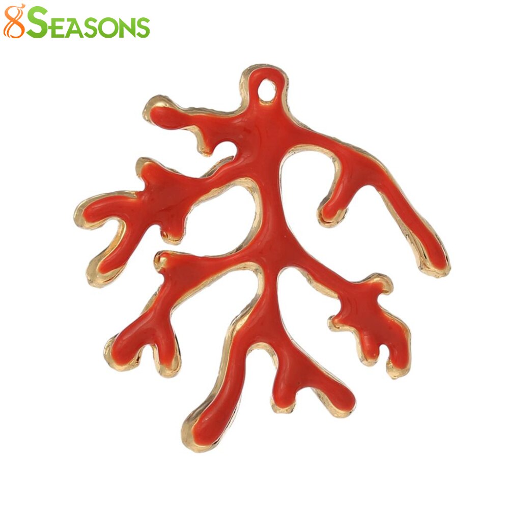 8 seizoenen charm hangers gemaakt coral goud kleur orange-rood emaille 37mm (1 4/8 ") x 36mm (1 3/8"), 5 stks