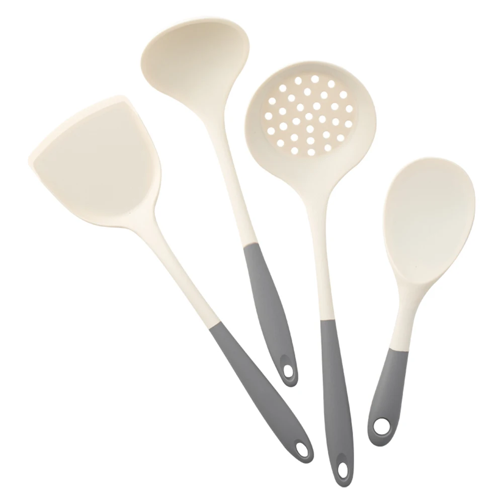 Juego de utensilios de cocina de silicona de 4 piezas con sartenes antiadherentes, espátula de silicona, cucharón de sopa, cuchara ranurada, herramientas de cocina para Cocina: Amarillo claro