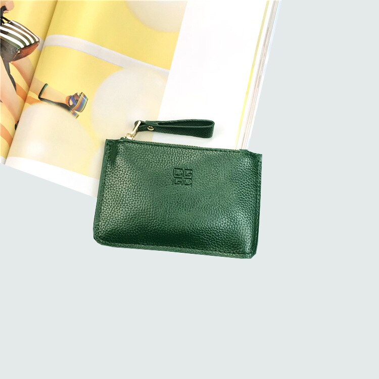 Novo estilo carteira feminina zíper curto pequeno titular do cartão de moda pequena bolsa simples chave mini saco prático moda: Blackish Green